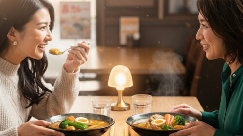 スープカレーを味わう女性