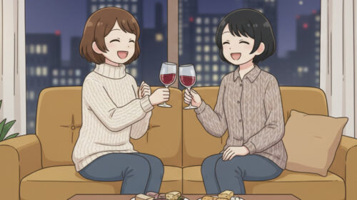 知人の家でくつろぐ女性