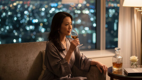 ホテルでくつろぐ女性